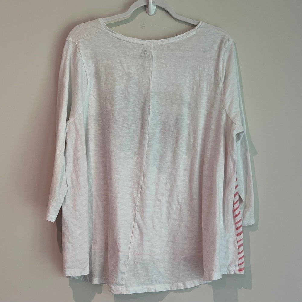 Crown & Ivy Curvy Womens 2X Toucan Tropical Sequin Striped 3/4 Sleeve Top White - Picture 4 of 7